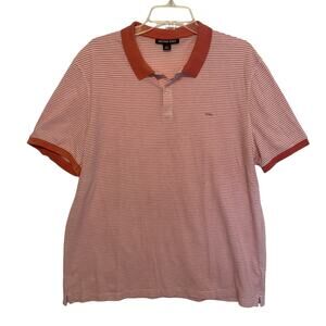 Michael Kors Striped Textured Polo Shirt Mens XL Salmon Coral Preppy Golf Tennis